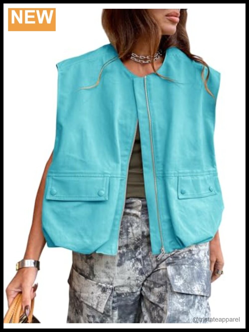 Womens Zip Up Cargo Vest Top Oversized Lightweight Sleeveless Ruched Hem Blazer